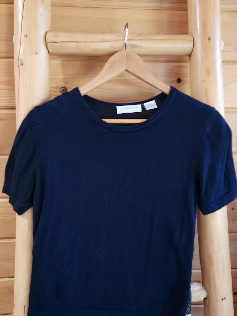 Liz Claiborne Petite Navy Ribbed Knit Top
